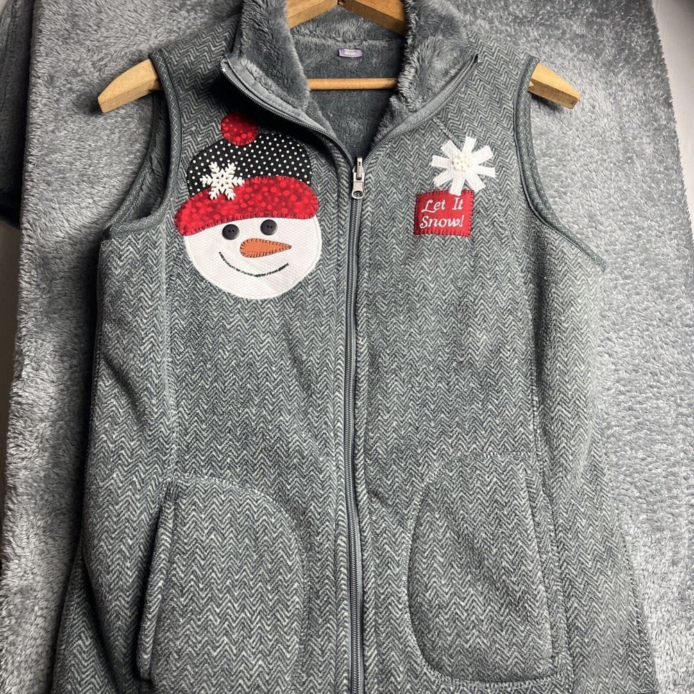 Reversible Vest Snowman Grey Med Cozy Soft Grey